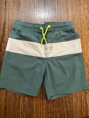 Old Navy Green Swim Board Shorts with White Stripe and Neon Accent